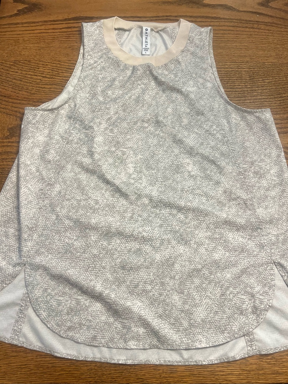 Athleta Neutral Gray Printed Tank with Crewneck Trim
